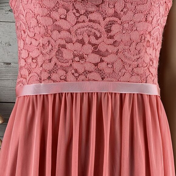 NWT David's Bridal Halter Dress Size 8 Parfait Pink Lace Bodice Chiffon Skirt - Picture 7 of 12